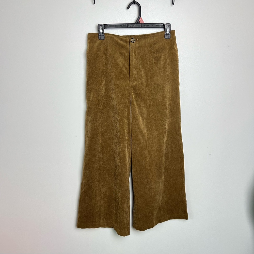 Good Luck Gem Brown Corduroy Cropped Wide Pant Flat Front Women’s Size M